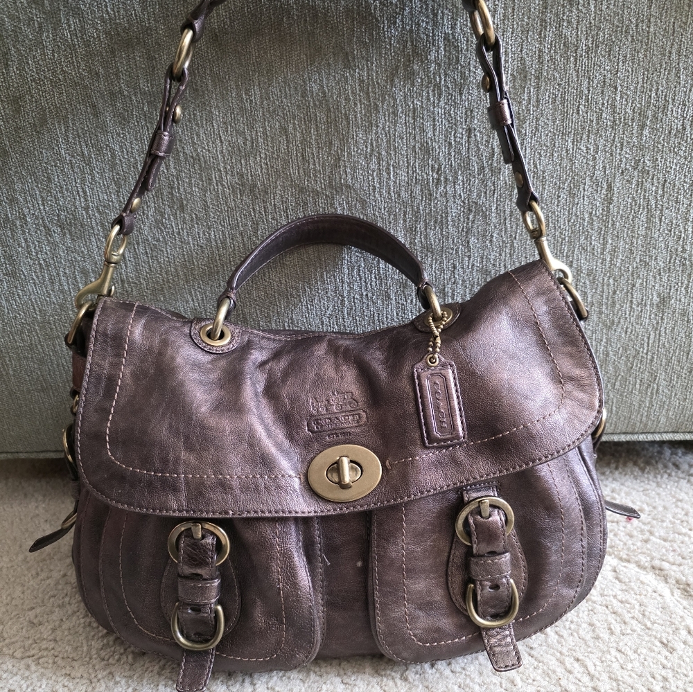 Coach LTD Legacy Bronze Leather Dark Brown Top Handle Leather Shoulder Bag Hobo